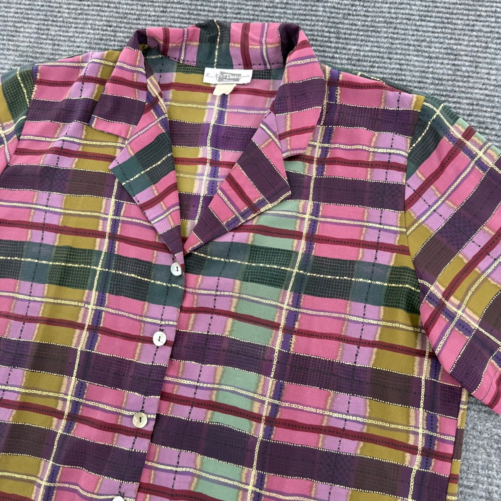 E.K. Designs Womens Multicolor Plaid Short Sleeve Button Up Shirt Blouse